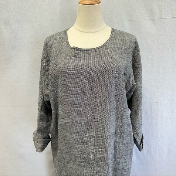 Vintage 80s linen lagenlook midi shift oversized dress houndstooth size small - Picture 4 of 16